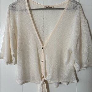 True Freedom Ivory Knit Tie-Front Blouse